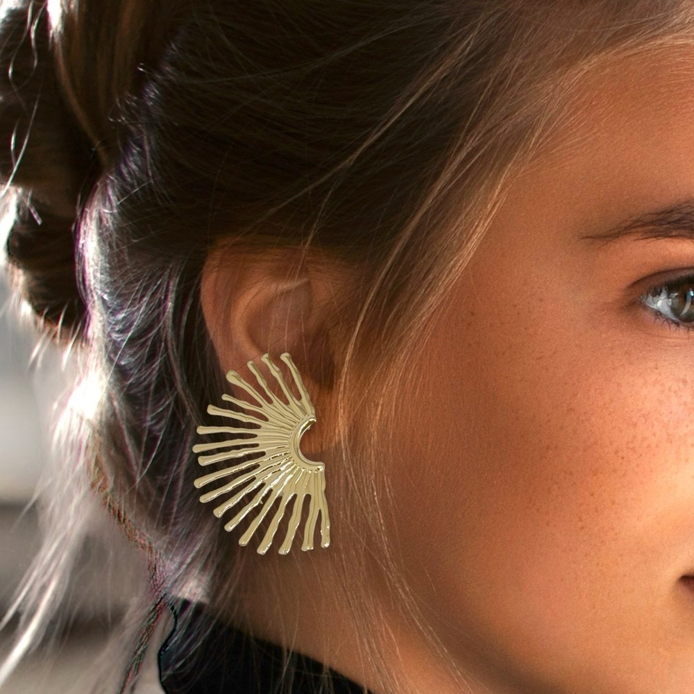 Gold Filled Fan Stud Earrings